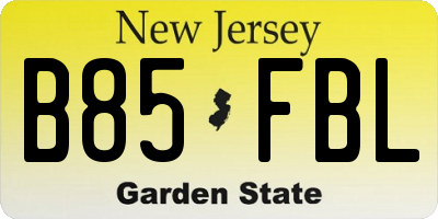 NJ license plate B85FBL