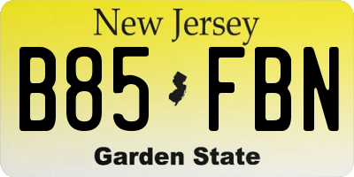 NJ license plate B85FBN