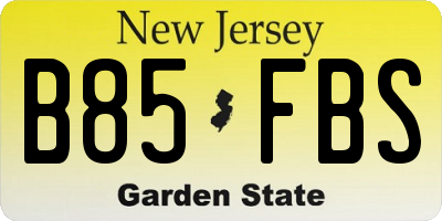 NJ license plate B85FBS