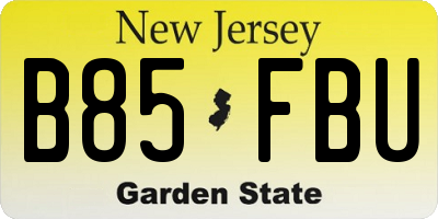 NJ license plate B85FBU
