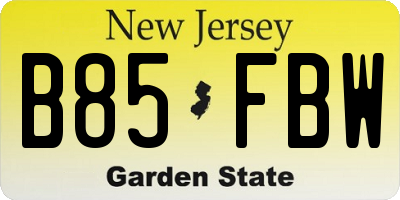 NJ license plate B85FBW