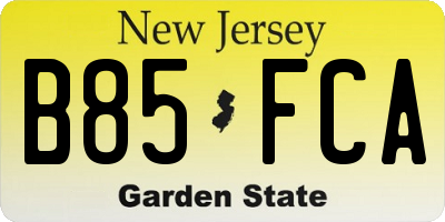 NJ license plate B85FCA