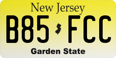 NJ license plate B85FCC