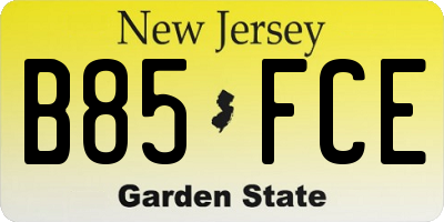 NJ license plate B85FCE
