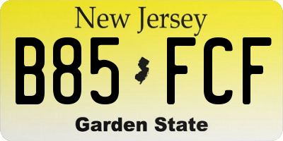 NJ license plate B85FCF