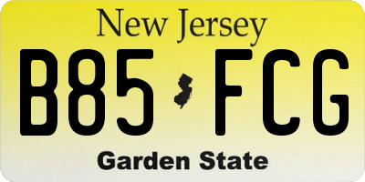 NJ license plate B85FCG