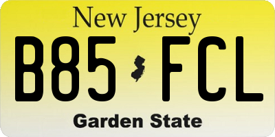 NJ license plate B85FCL