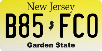 NJ license plate B85FCO