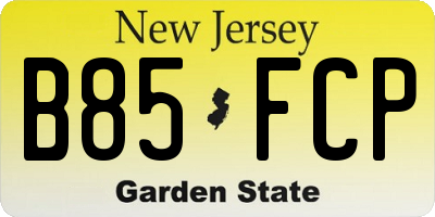 NJ license plate B85FCP