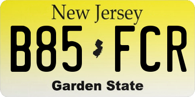 NJ license plate B85FCR