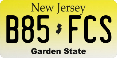 NJ license plate B85FCS