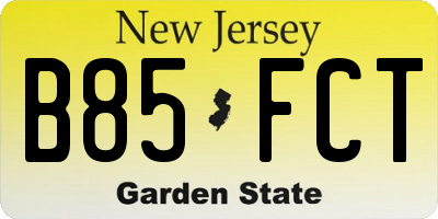 NJ license plate B85FCT