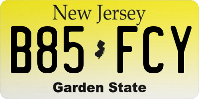 NJ license plate B85FCY