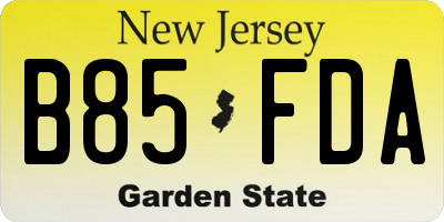 NJ license plate B85FDA