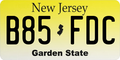 NJ license plate B85FDC