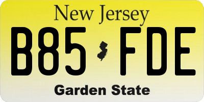 NJ license plate B85FDE