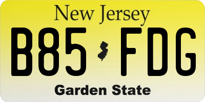 NJ license plate B85FDG