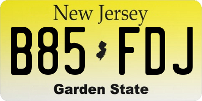 NJ license plate B85FDJ