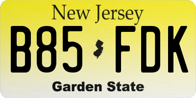 NJ license plate B85FDK