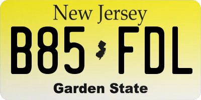 NJ license plate B85FDL