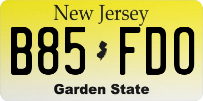 NJ license plate B85FDO