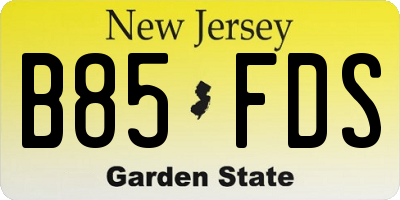NJ license plate B85FDS
