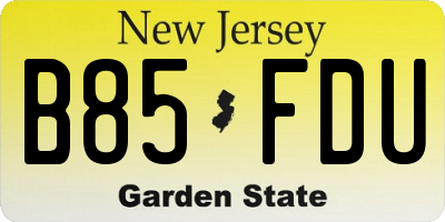 NJ license plate B85FDU