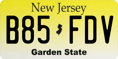 NJ license plate B85FDV