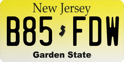 NJ license plate B85FDW