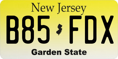 NJ license plate B85FDX