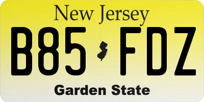 NJ license plate B85FDZ