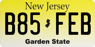 NJ license plate B85FEB