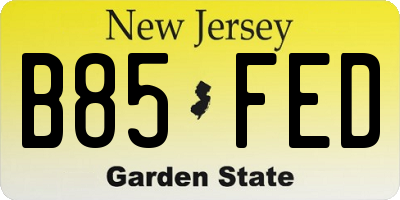 NJ license plate B85FED