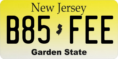 NJ license plate B85FEE