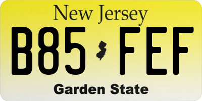 NJ license plate B85FEF