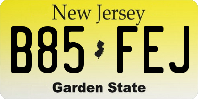 NJ license plate B85FEJ