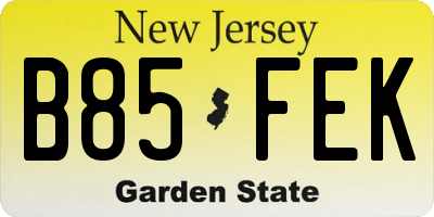 NJ license plate B85FEK