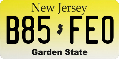 NJ license plate B85FEO