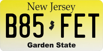 NJ license plate B85FET