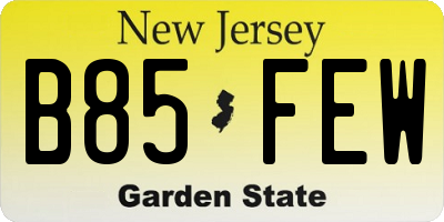 NJ license plate B85FEW