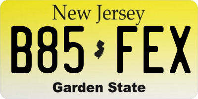 NJ license plate B85FEX