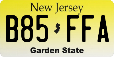 NJ license plate B85FFA