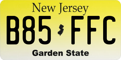 NJ license plate B85FFC