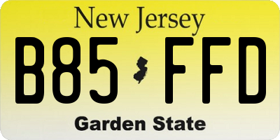 NJ license plate B85FFD