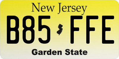 NJ license plate B85FFE