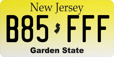 NJ license plate B85FFF