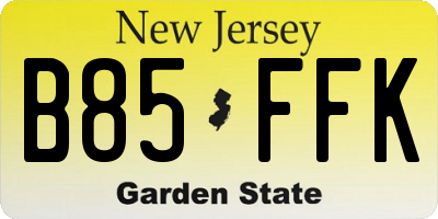 NJ license plate B85FFK