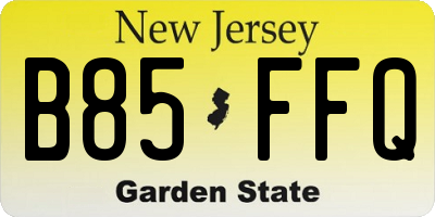 NJ license plate B85FFQ