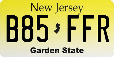NJ license plate B85FFR