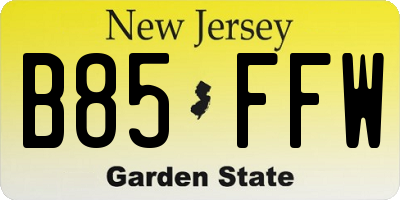 NJ license plate B85FFW
